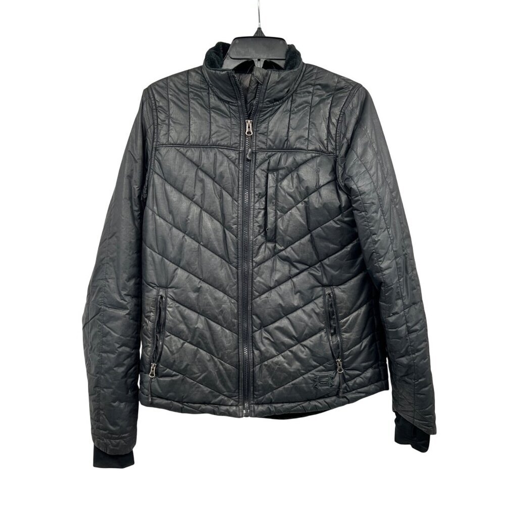 Under Armour Womens Quilted Jacket Full Zip Black Size Medium Pockets